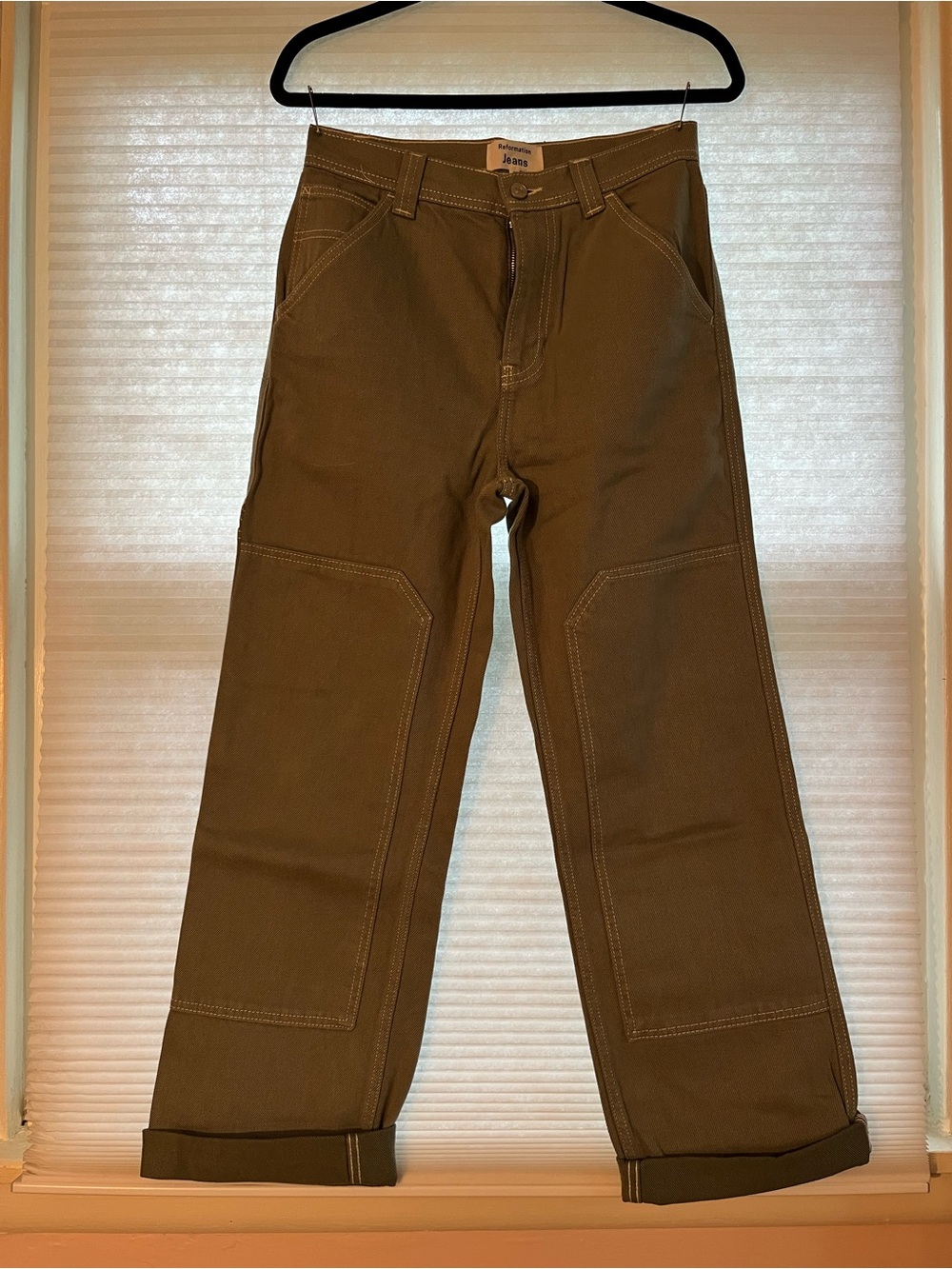 Reformation Moss Green Harrison Carpenter High Rise Straight Pants